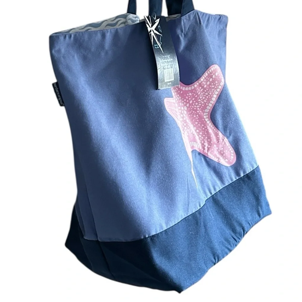 Northern Original Large Capacity Blue Tote Bag with Pink Starfish Graphic NWT - Picture 3 of 10